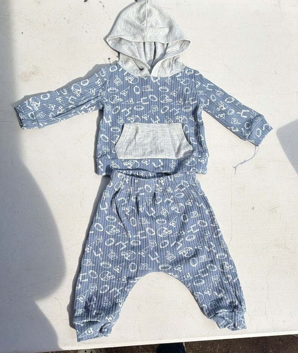 Chick Pea Rib Knit Hoodie Set Size 3-6M Blue Football Print